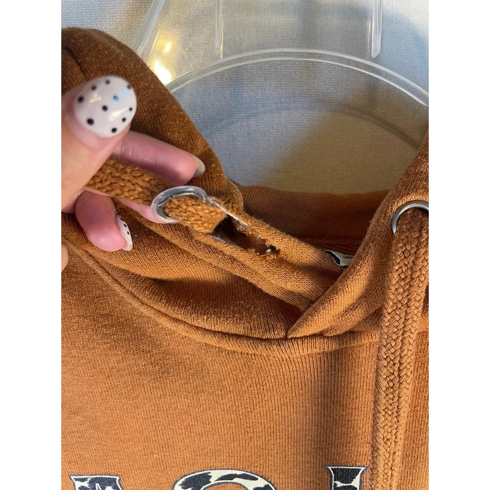 Ariat Real Women Large Rust Orange Cow Print Logo Hoodie Pullover Western L - Picture 9 of 10